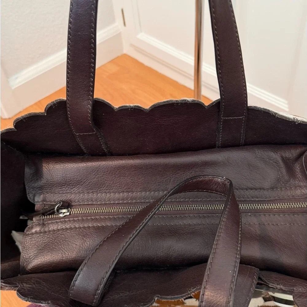 Maliparmi Brown and White Cowhide Circle-Accent Tote - Picture 3 of 5